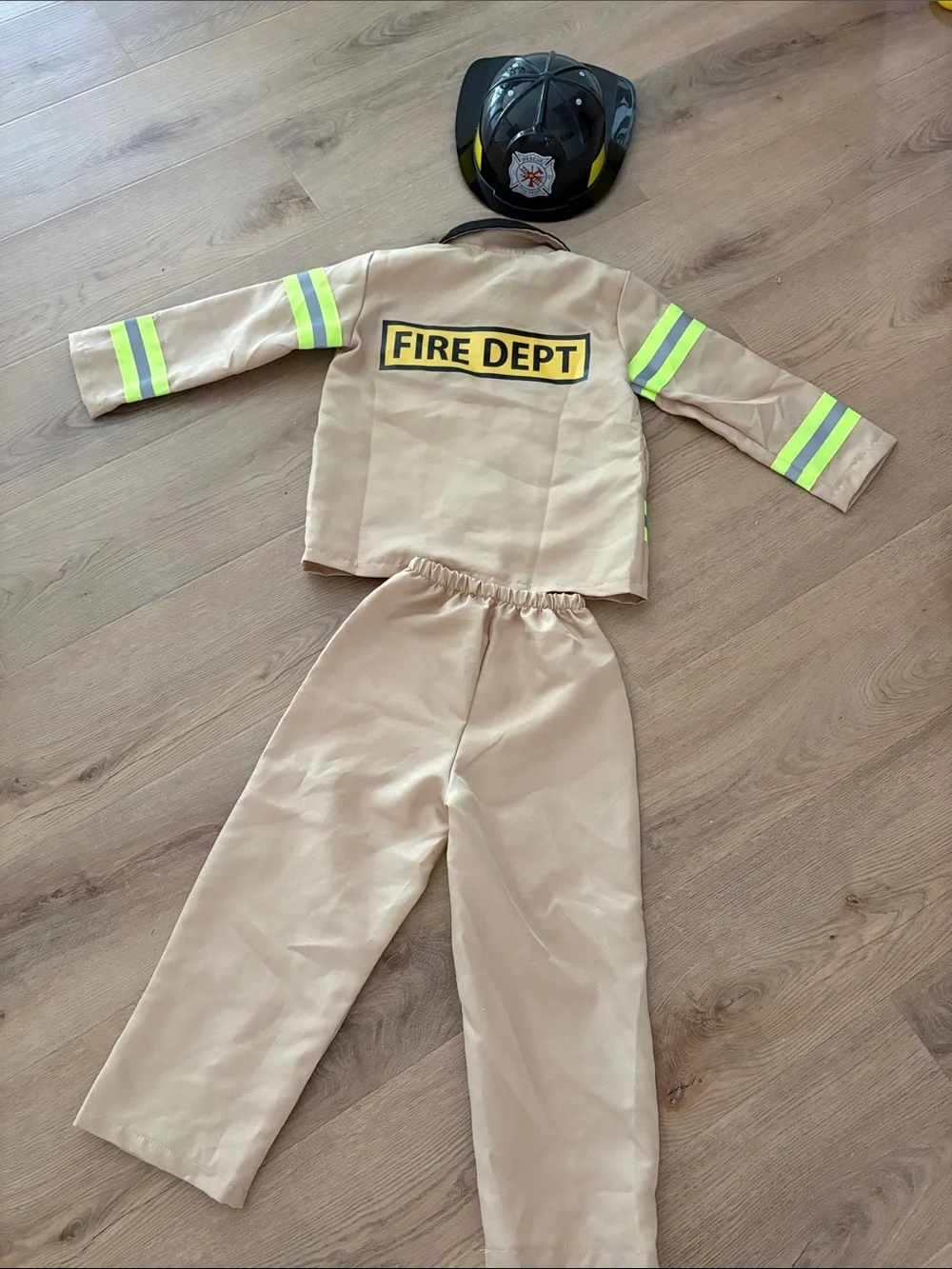 Kids Tan Firefighter Costume with Reflective Stripes